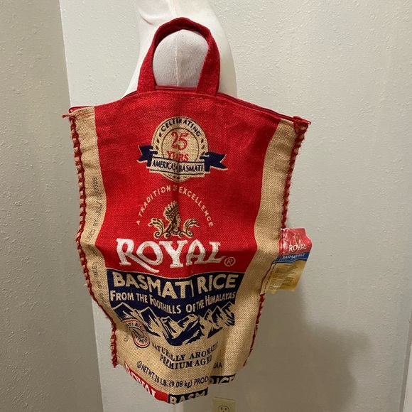 Royal Basmati Rice Bag Sack Purse Handled Zippered Tote Burlap India Himalayas - Picture 3 of 5